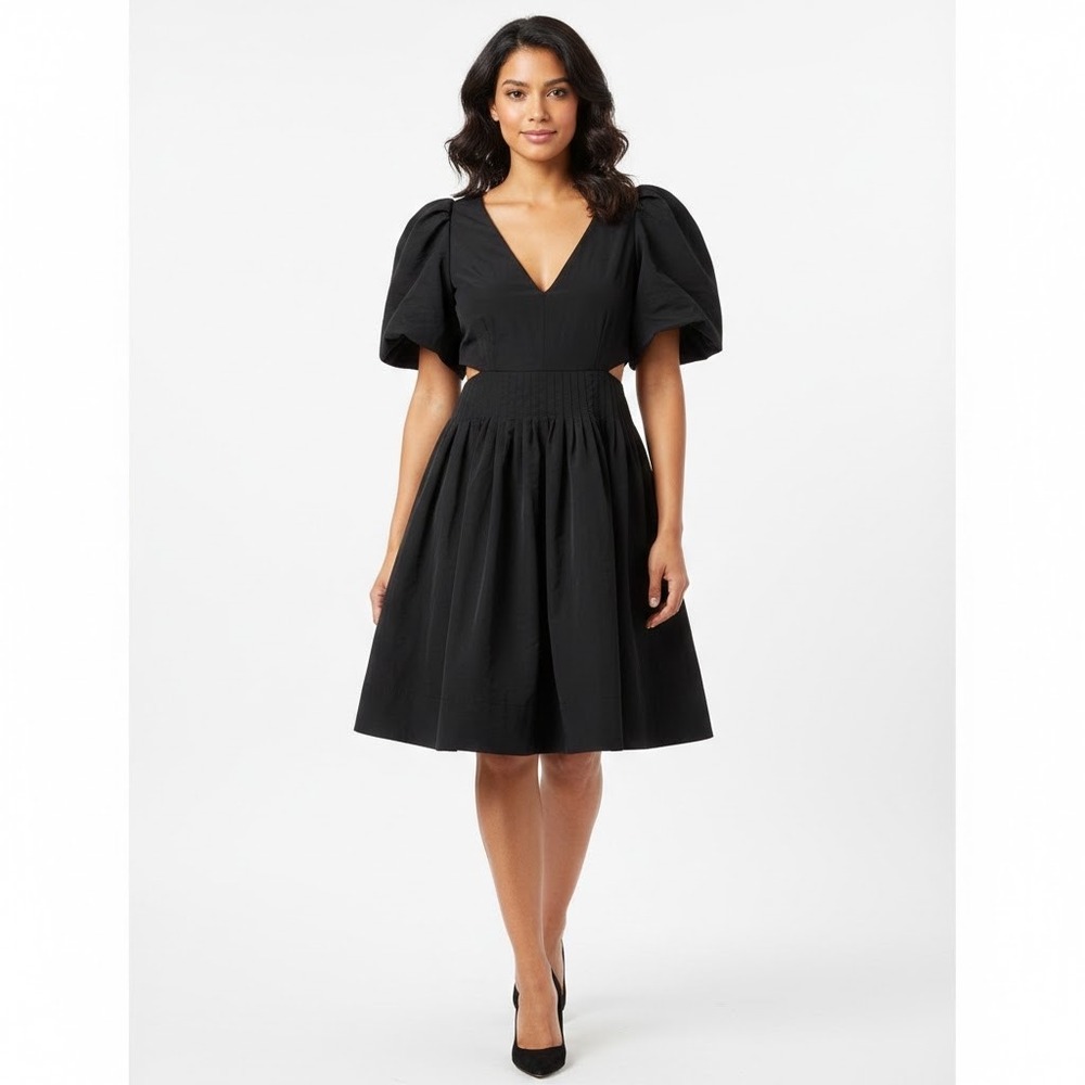 Banana Republic‎ Black Puff Sleeve Cutout Waist Dress Size 4
